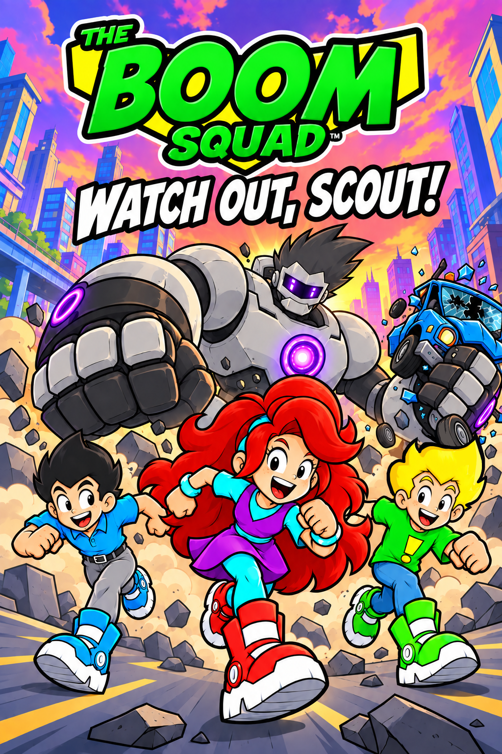 Front cover of Watch Out, Scout!, the second Boom Squad picture book by Dr. Aaron George Glover