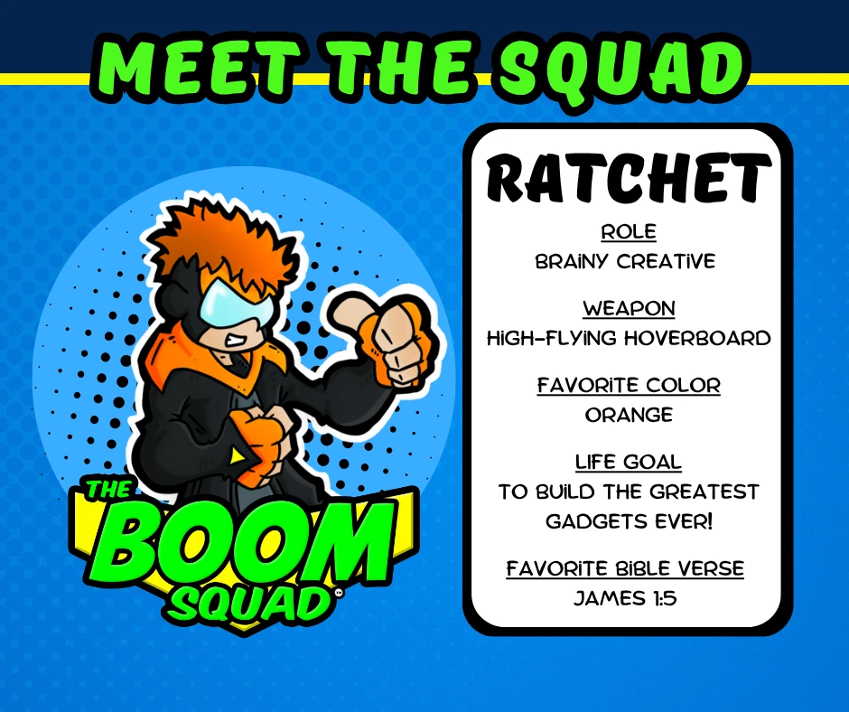 Ratchet — If it can be built, Ratchet will build it. Official Boom Squad trading card artwork.