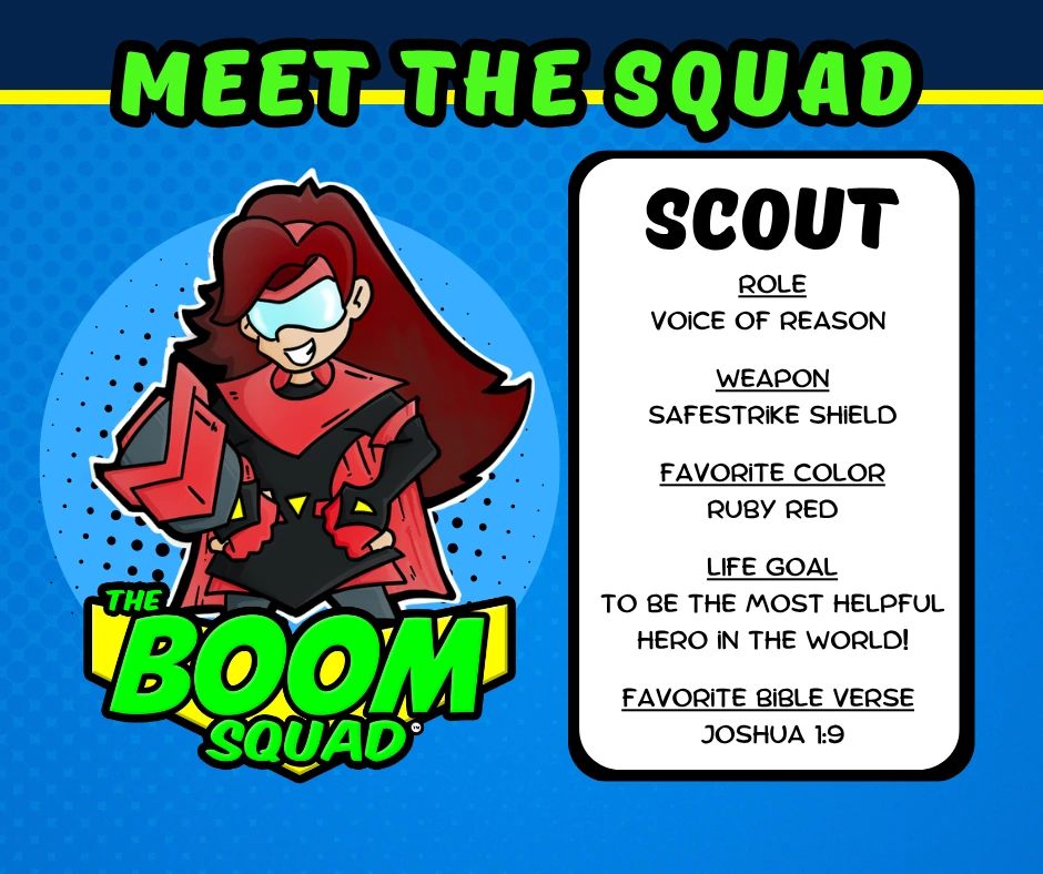 Scout — The one who thinks before the squad leaps. Official Boom Squad trading card artwork.